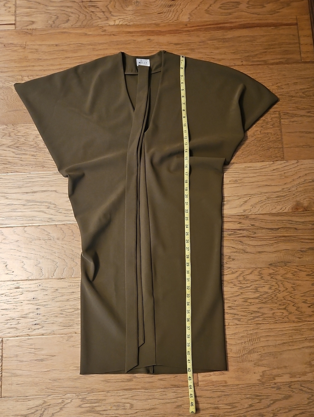Milly Olive Green Batwing Cocoon Tie Waist Kimono Cocktail Dress Size Medium - Picture 9 of 11